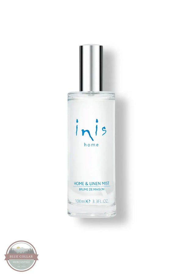Inis 8020901 Home &amp; Linen Mist 3.3fl. oz., A 700ml clear glass bottle of Inis Home & Linen Mist with a silver cylindrical cap, featuring blue branding text on a white background.