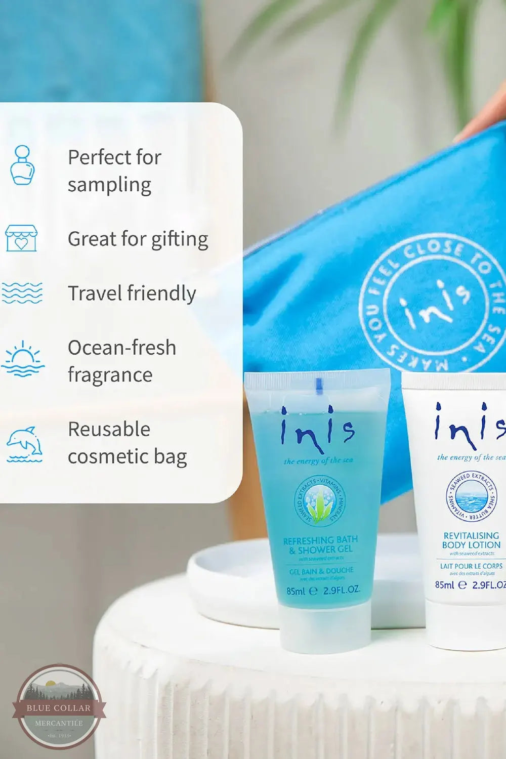 Inis 8021236 Voyager Gift Set | Traveler Size Perfect for sampling | Great for Gifting | Travel Friendly | Ocean-fresh fragrance | Reusable cosmetic bag