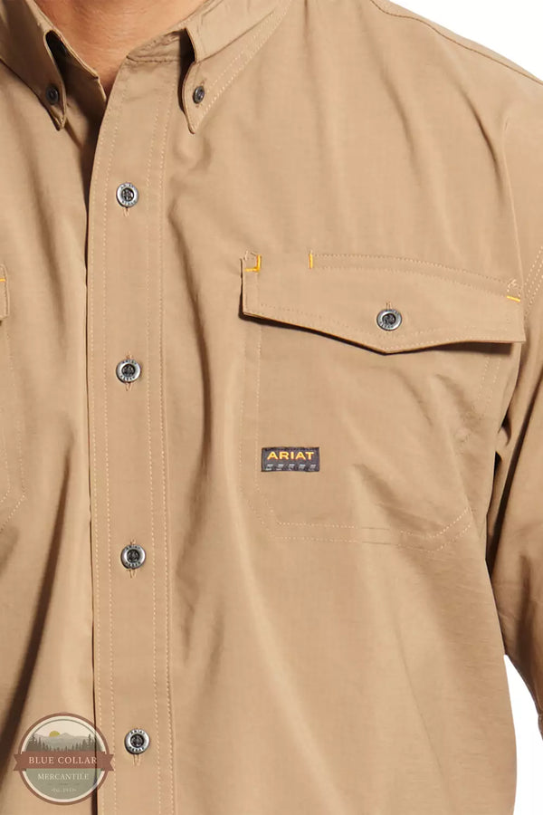 Ariat 10025384 Rebar Made Tough VentTEK DuraStretch Work Shirt in Khaki Detail View 2
