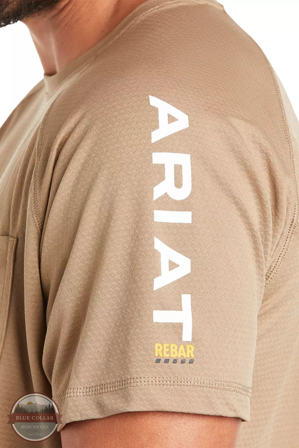 Ariat 10031036 Rebar Heat Fighter Short Sleeve T-Shirt in Khaki Detail View