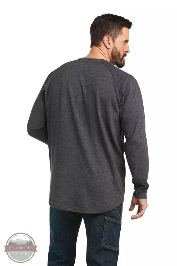 Ariat 10037642 Rebar Cotton Strong Graphic Long Sleeve T-Shirt in Charcoal Heather / Lime Back View