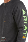 Ariat 10037642 Rebar Cotton Strong Graphic Long Sleeve T-Shirt in Charcoal Heather / Lime Detail View
