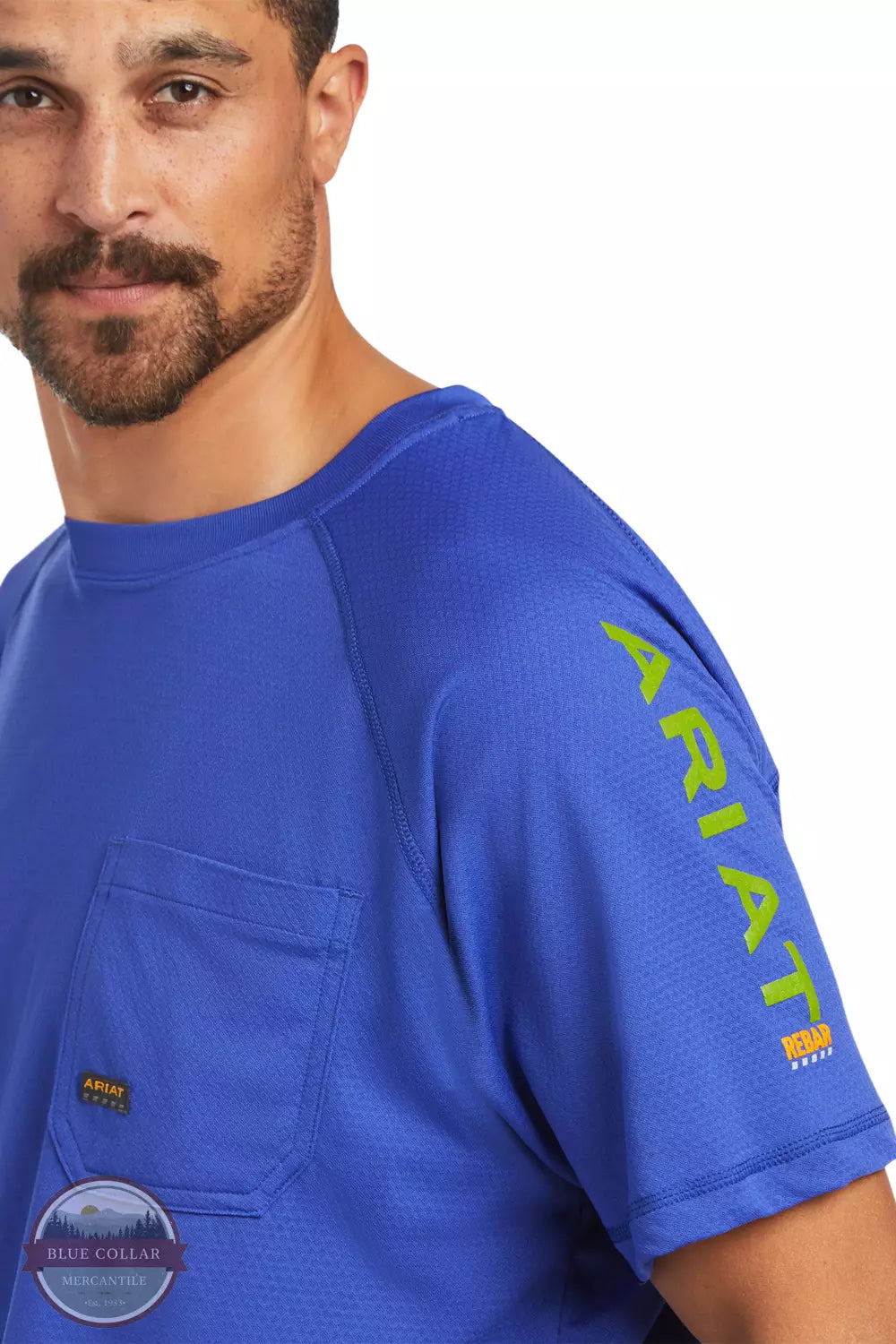 Ariat 10039462 Rebar Heat Fighter Short Sleeve T-Shirt in Royal Blue Detail View