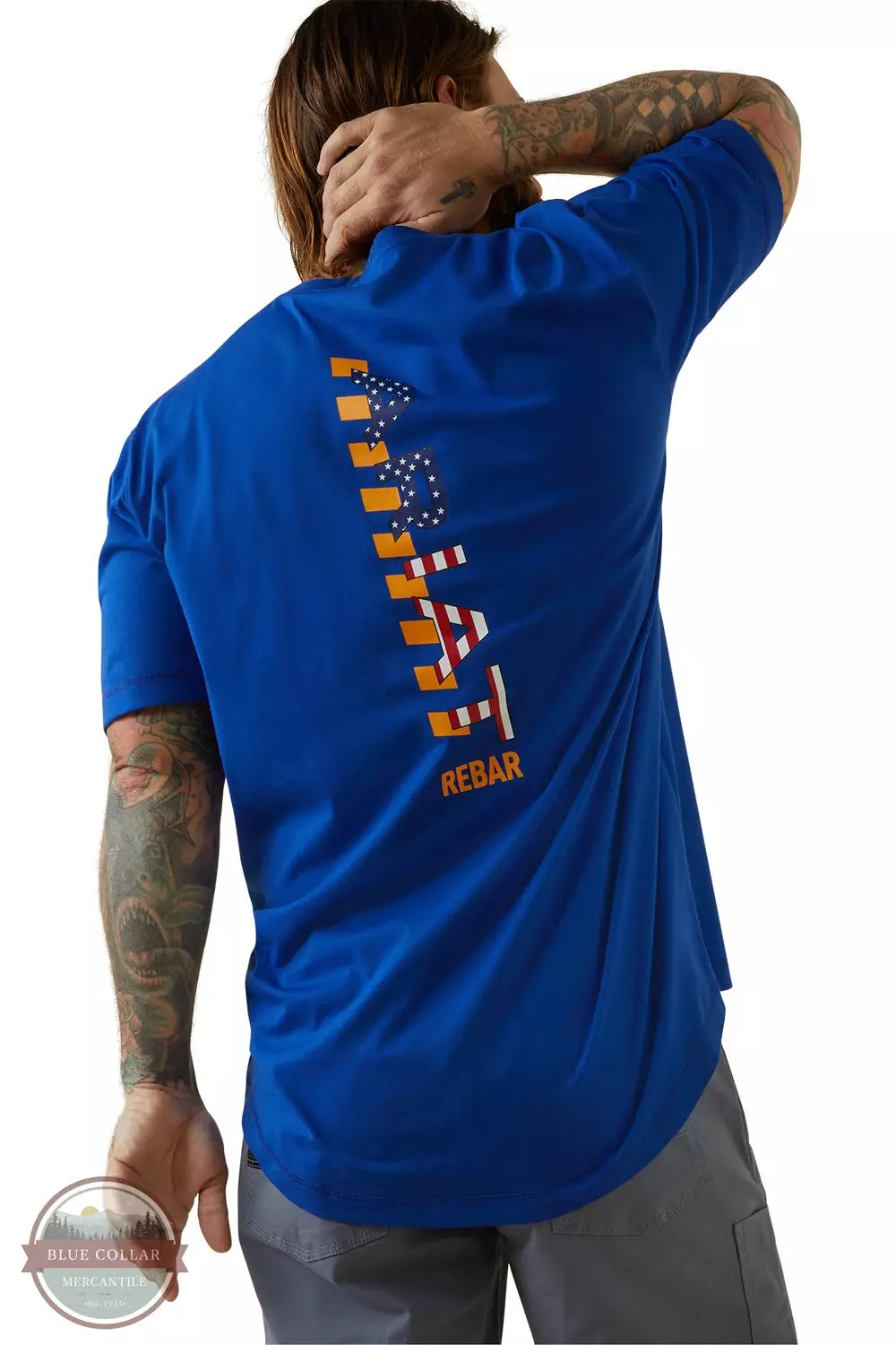 Ariat 10043560 Rebar Workman Logo T-Shirt in Royal Blue Back View
