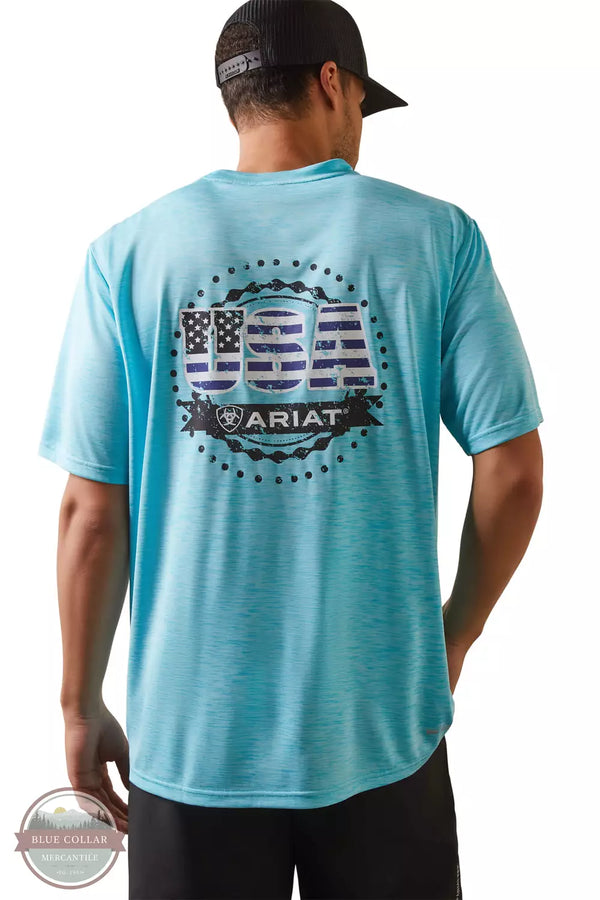 Ariat 10044960 Charger Seal Short Sleeve T-Shirt in Blue Atoll  Back View