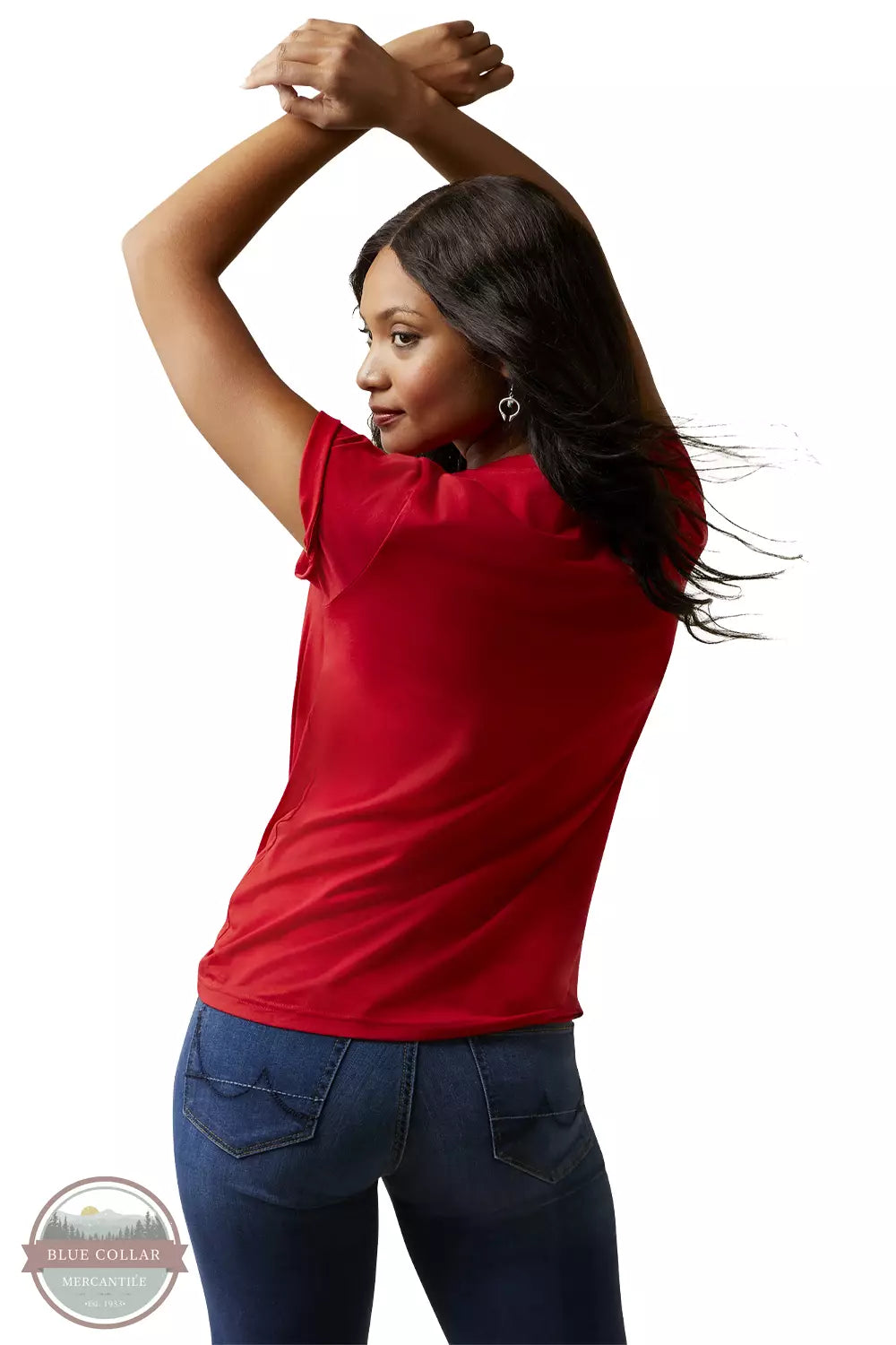 Ariat 10045086 Flower Cow T-Shirt in Equestrian Red Back View