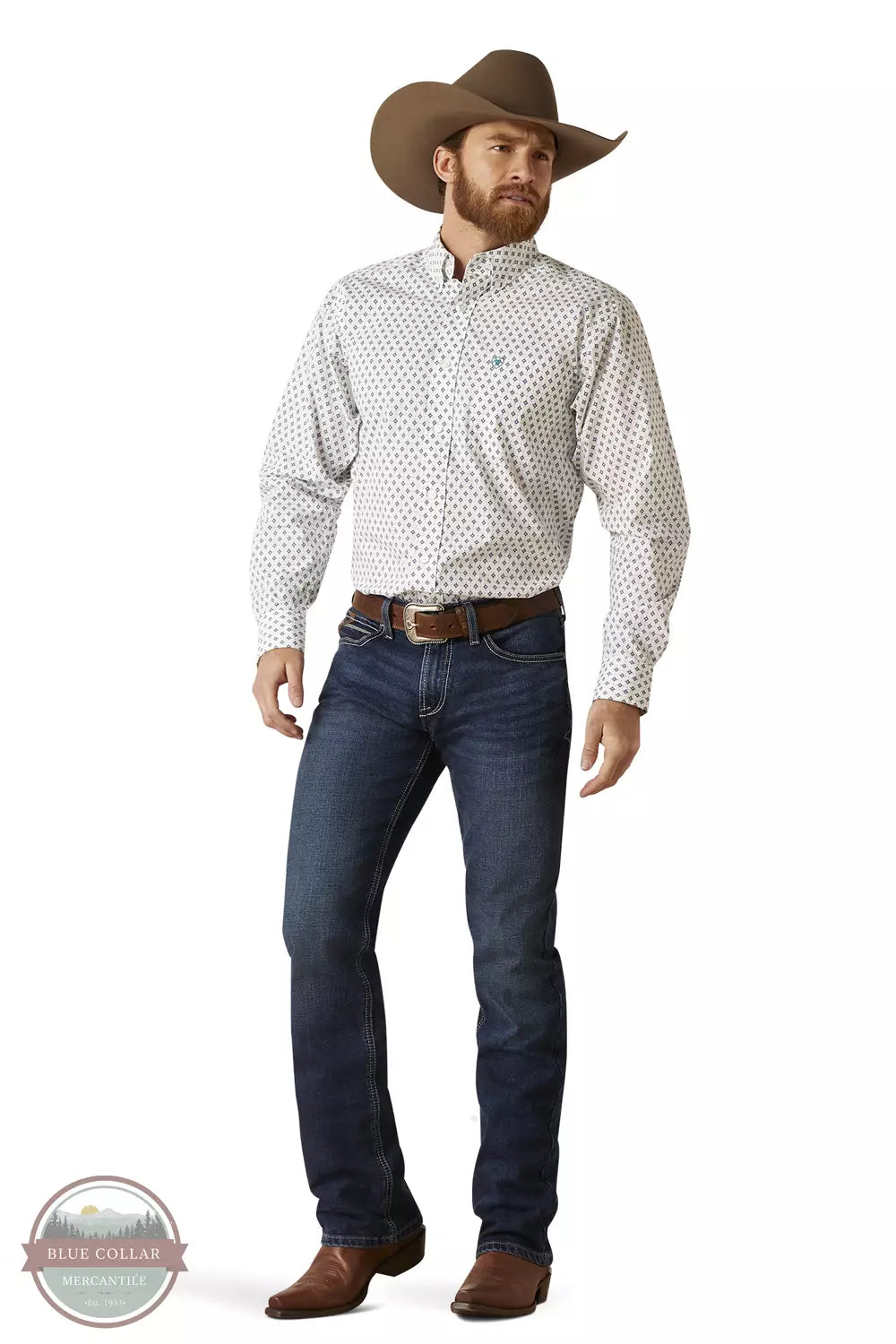 Ariat 10046195 Boone Fitted Long Sleeve Shirt in White Full View