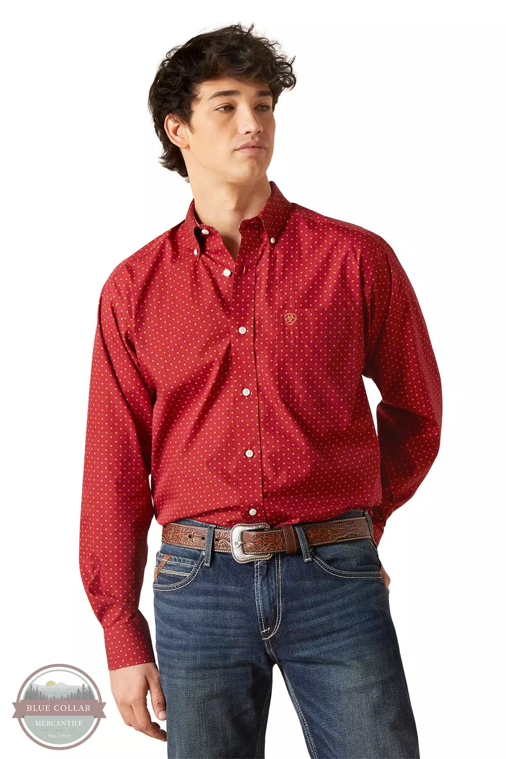 Ariat 10046203 Wrinkle Free Kaisen Classic Fit Long Sleeve Shirt in Biking Red Front View