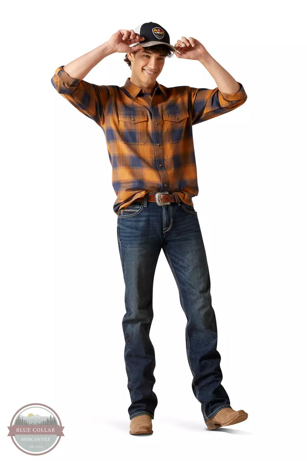 Hamilton Long Sleeve Snap Shirt in Orange/Navy Plaid by Ariat 10046290 ***NEEDS DETAILS PRICING***