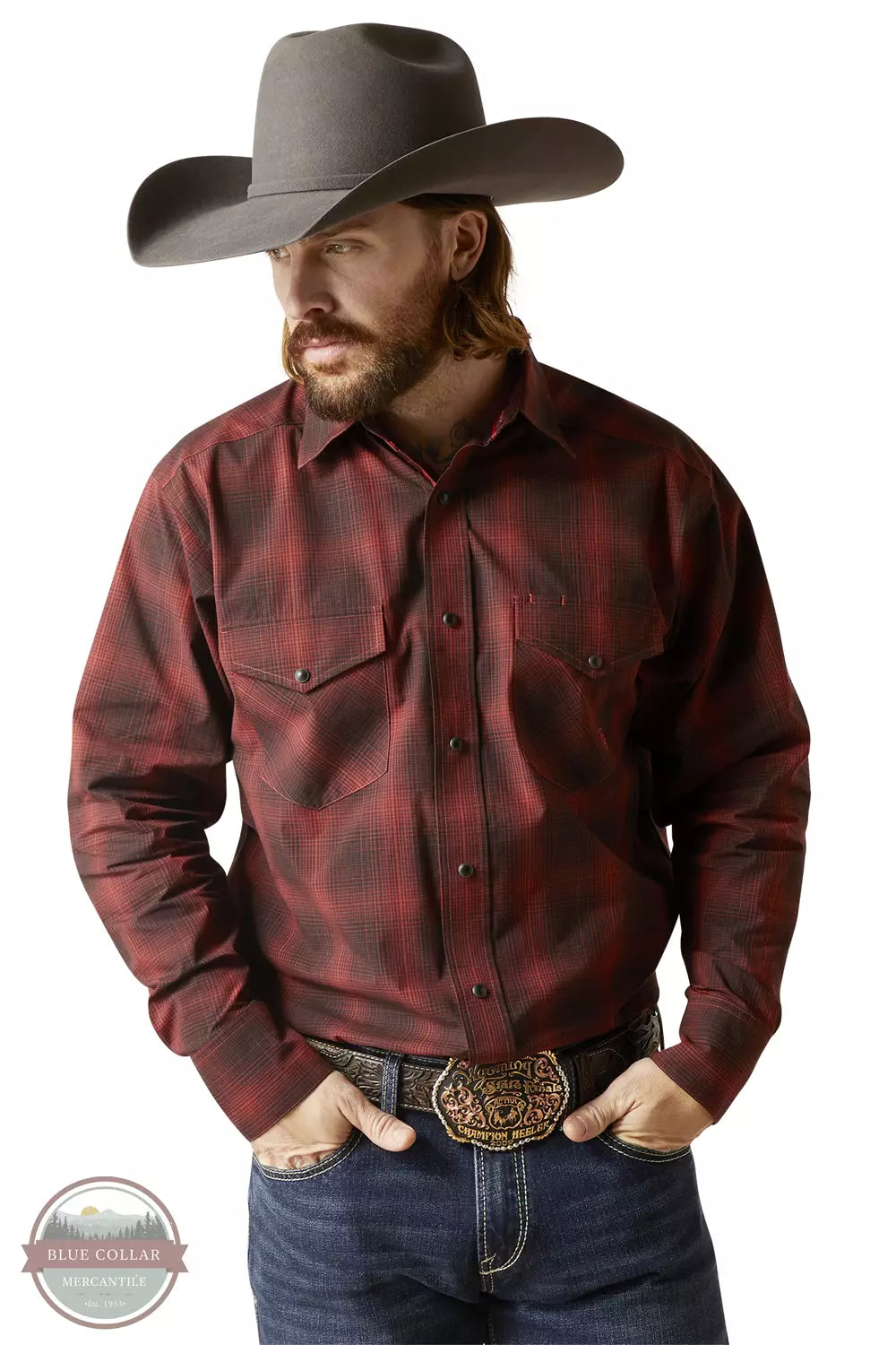 Ariat 10046304 Pro Series Stryker Classic Fit Long Sleeve Snap Shirt in Red Front View
