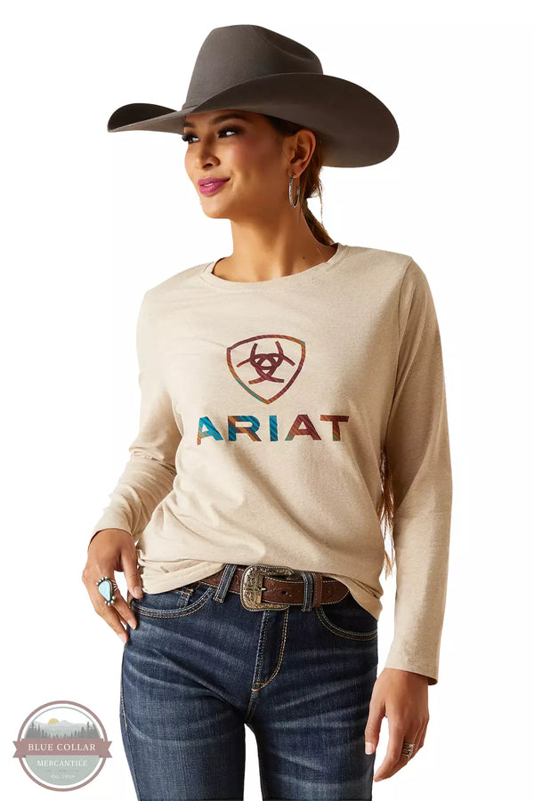 Ariat 10046313 Serape Shield Long Sleeve T-Shirt in Oatmeal Front View