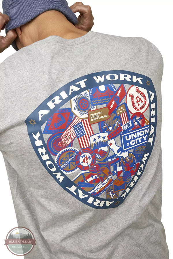  Ariat 10046351 Rebar Workman Patches Long Sleeve T-Shirt in Heather Grey Back Detail