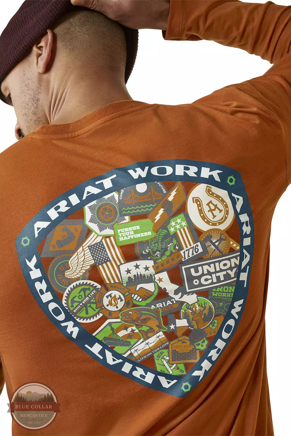 Ariat 10046352 Rebar Workman Patches Long Sleeve T-Shirt in Carmel Cafe Back Detail