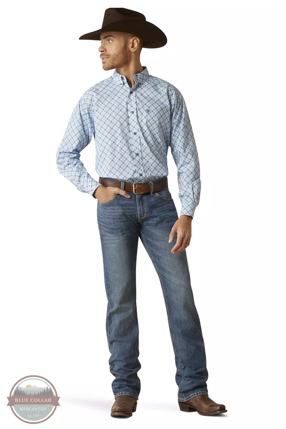 Ariat 10046576 Galt Long Sleeve Shirt in a Blue Print Full View