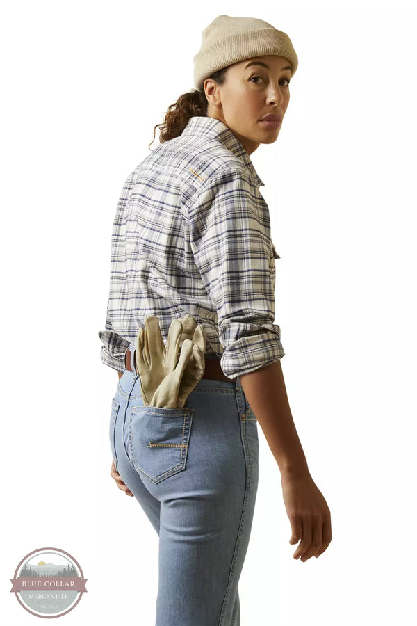 Ariat 10046647 Rebar Flannel Durastretch Long Sleeve Work Shirt in String Plaid  Back View