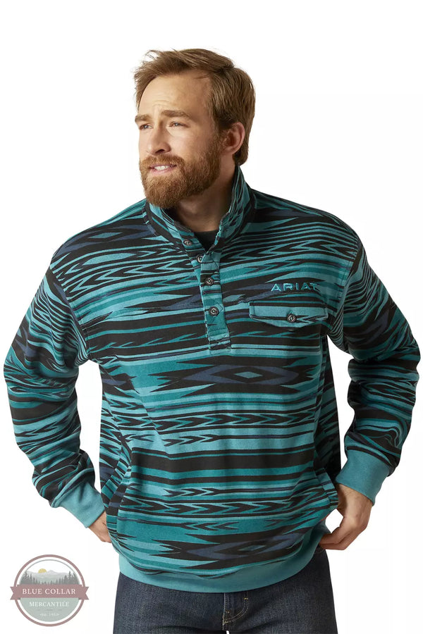 Ariat 10046656 Cotton-Rich Mockneck Sweatshirt in Biscay Blue Heather Front View