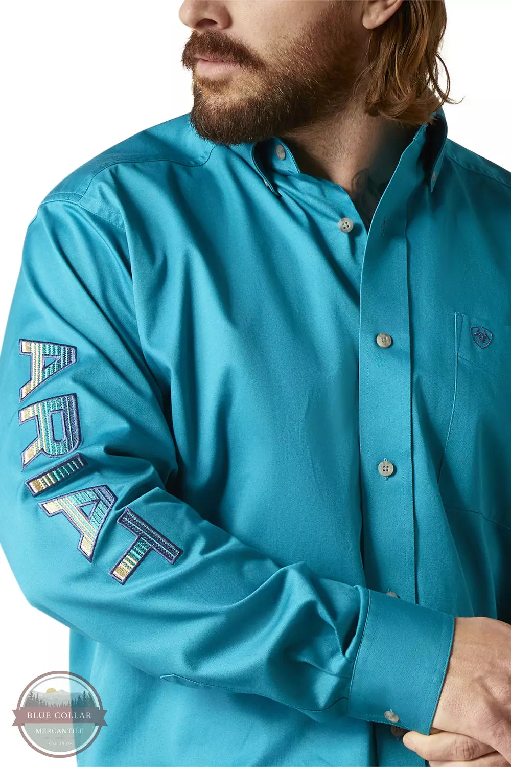 Ariat 10046720 Team Logo Twill Long Sleeve Shirt in Turquoise Deal View