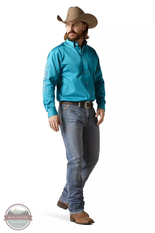 Ariat 10046720 Team Logo Twill Long Sleeve Shirt in Turquoise Full View