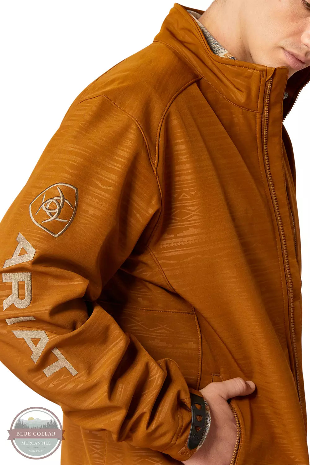 Ariat 10046790 Logo 2.0 Softshell Jacket in Chestnut Embossed Side Detail View