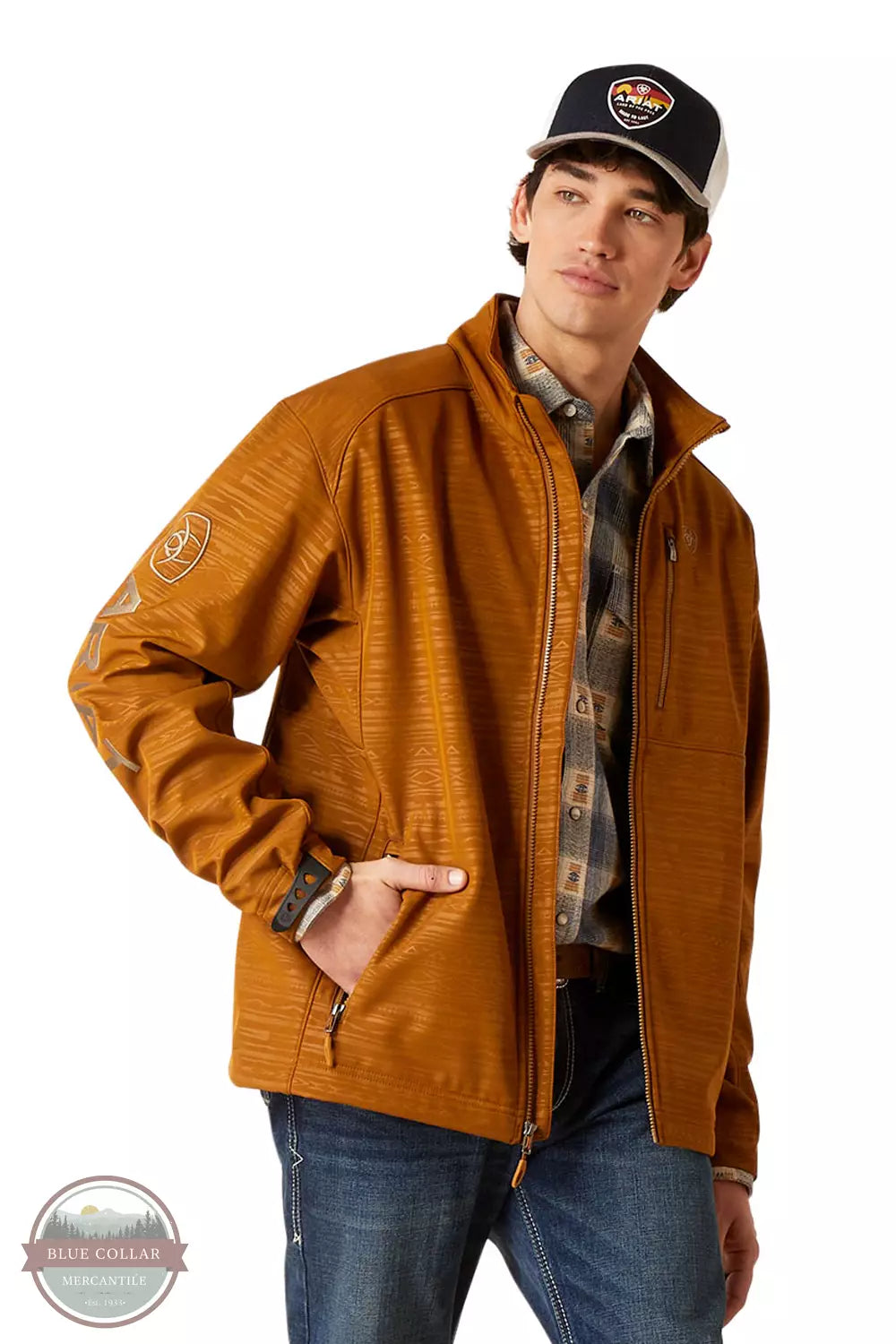 Ariat 10046790 Logo 2.0 Softshell Jacket in Chestnut Embossed Front View