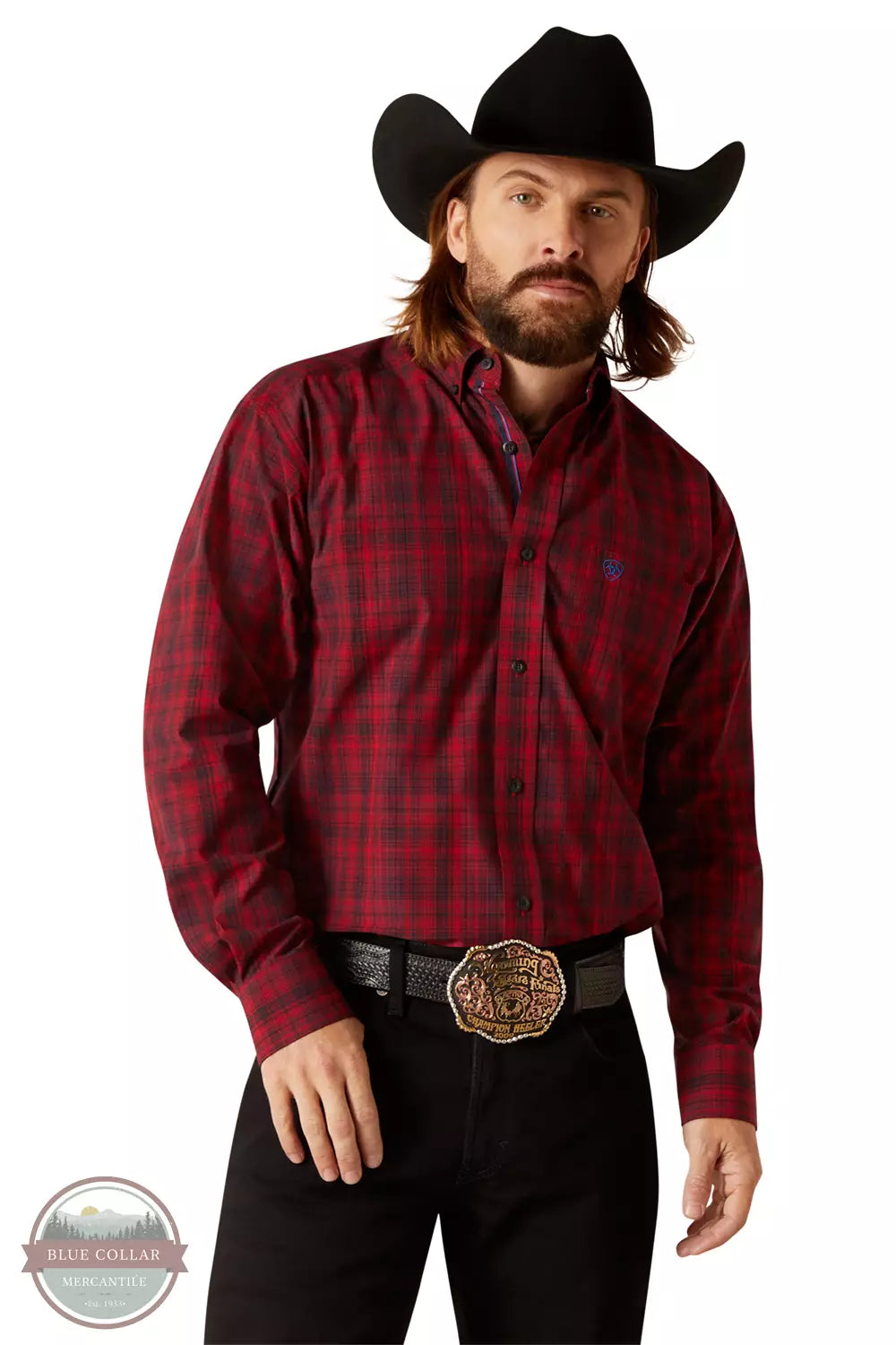 Ariat 10047169 Pro Series Paxton Classic Long Sleeve Shirt in Red Plaid Front View