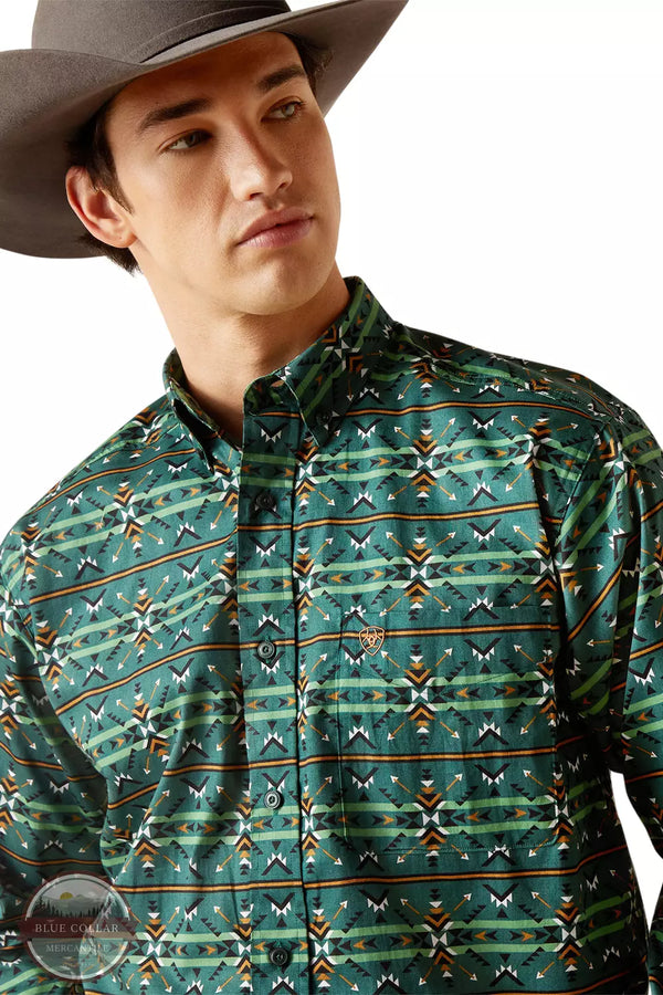 Ariat 10047187 Emmanuel Classic Fit Long Sleeve Shirt in Green Print Detail View