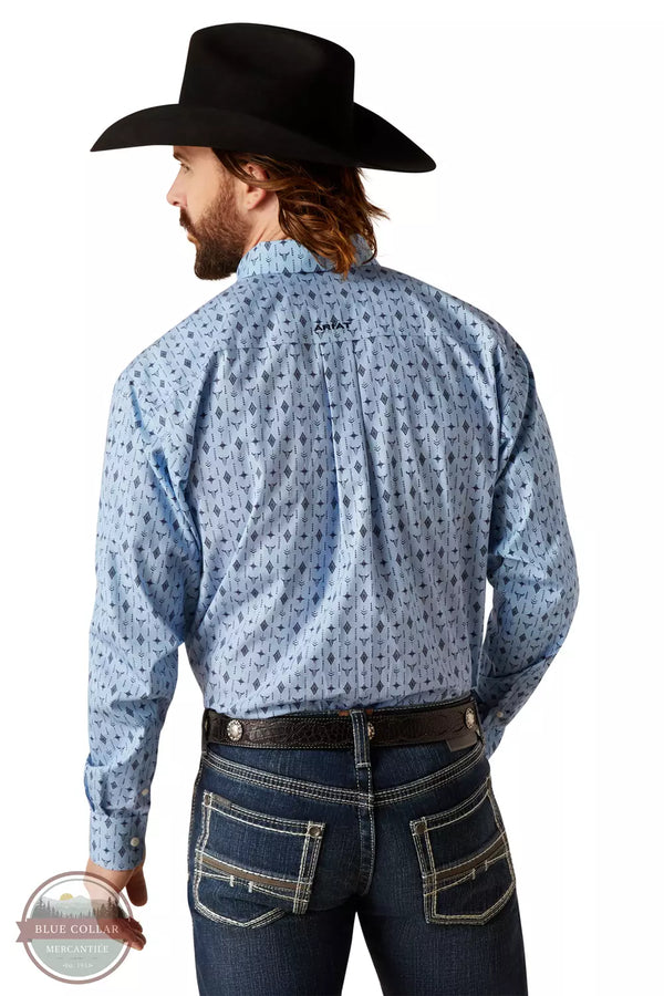 Ariat 10047204 Wrinkle Free Kyson Classic Long Sleeve Shirt in Light Blue Print Back View