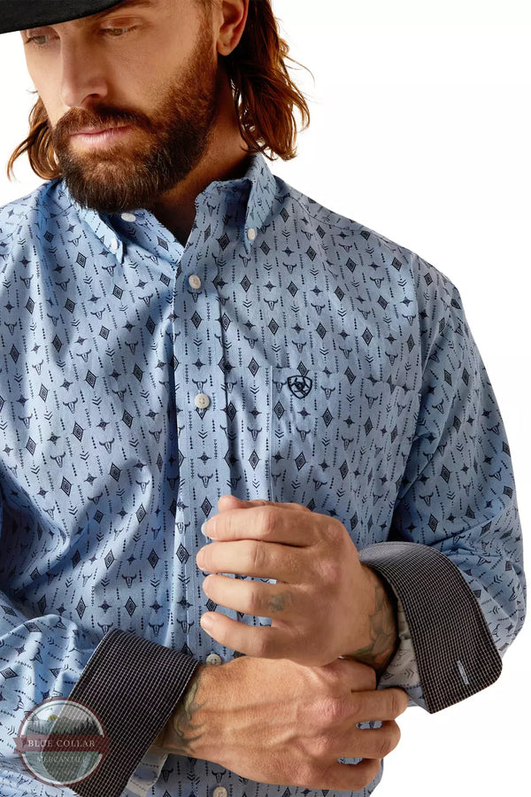 Ariat 10047204 Wrinkle Free Kyson Classic Long Sleeve Shirt in Light Blue Print Detail View
