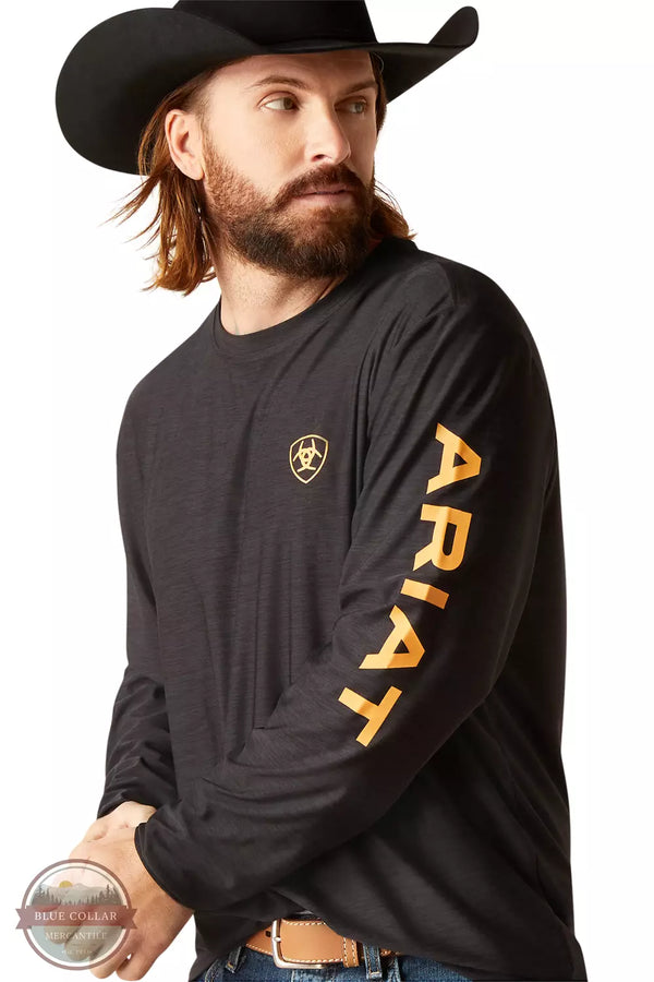 Ariat 10047227 Charger Logo Long Sleeve T-Shirt in Black Heather Detail View