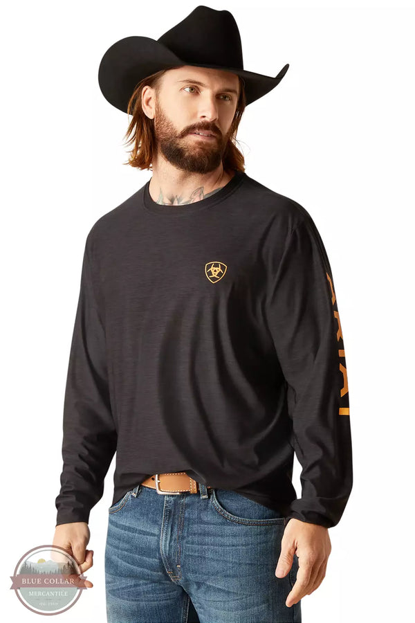 Ariat 10047227 Charger Logo Long Sleeve T-Shirt in Black Heather Front View
