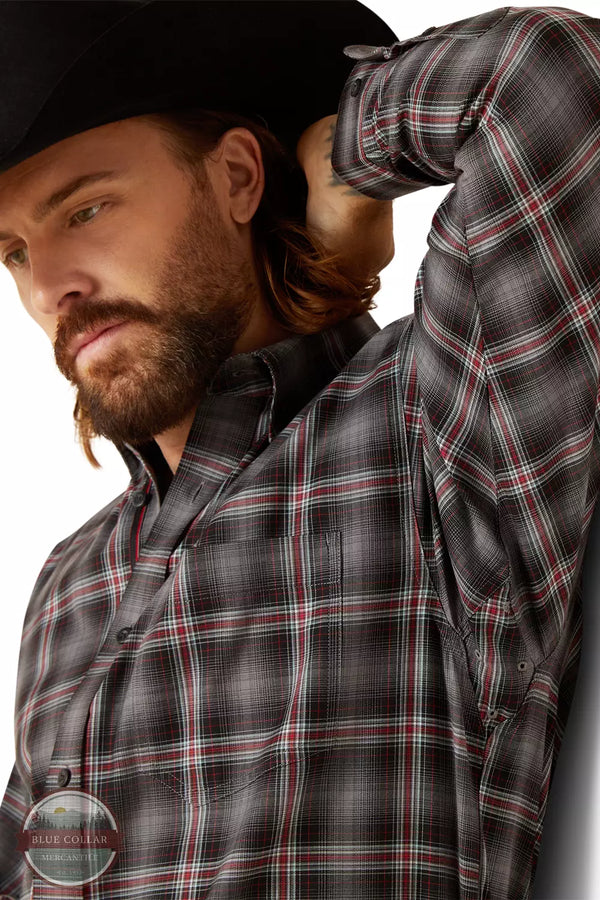 Ariat 10047333 Pro Series Newton Classic Fit Long Sleeve Shirt in Quiet Shade Plaid Detail View