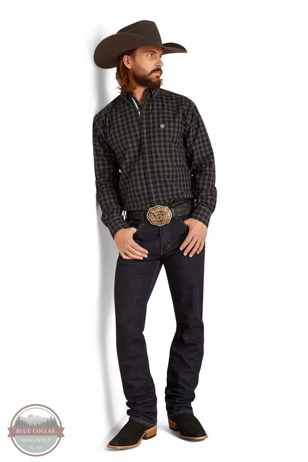 Ariat 10047336 Pro Series Nash Classic Fit Long Sleeve Shirt in Black Plaid Full View