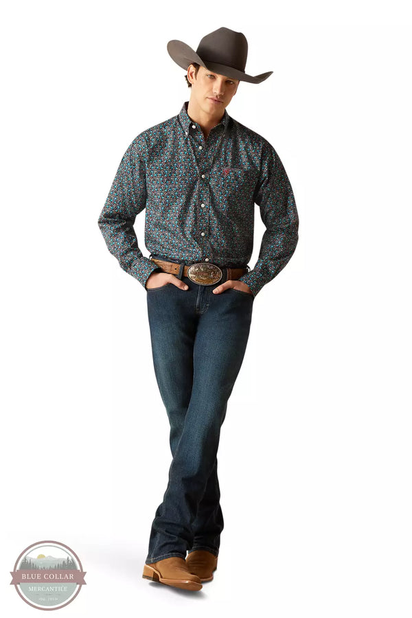  Ariat 10047342 Wrinkle Free Gryffin Classic Fit Long Sleeve Shirt in Teal Paisley Full View