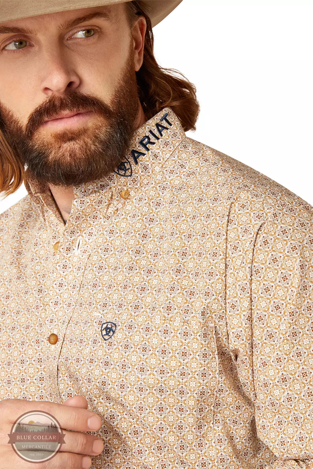 Ariat 10047353 Team Conrad Classic Long Sleeve Shirt in Tan Print Detail View