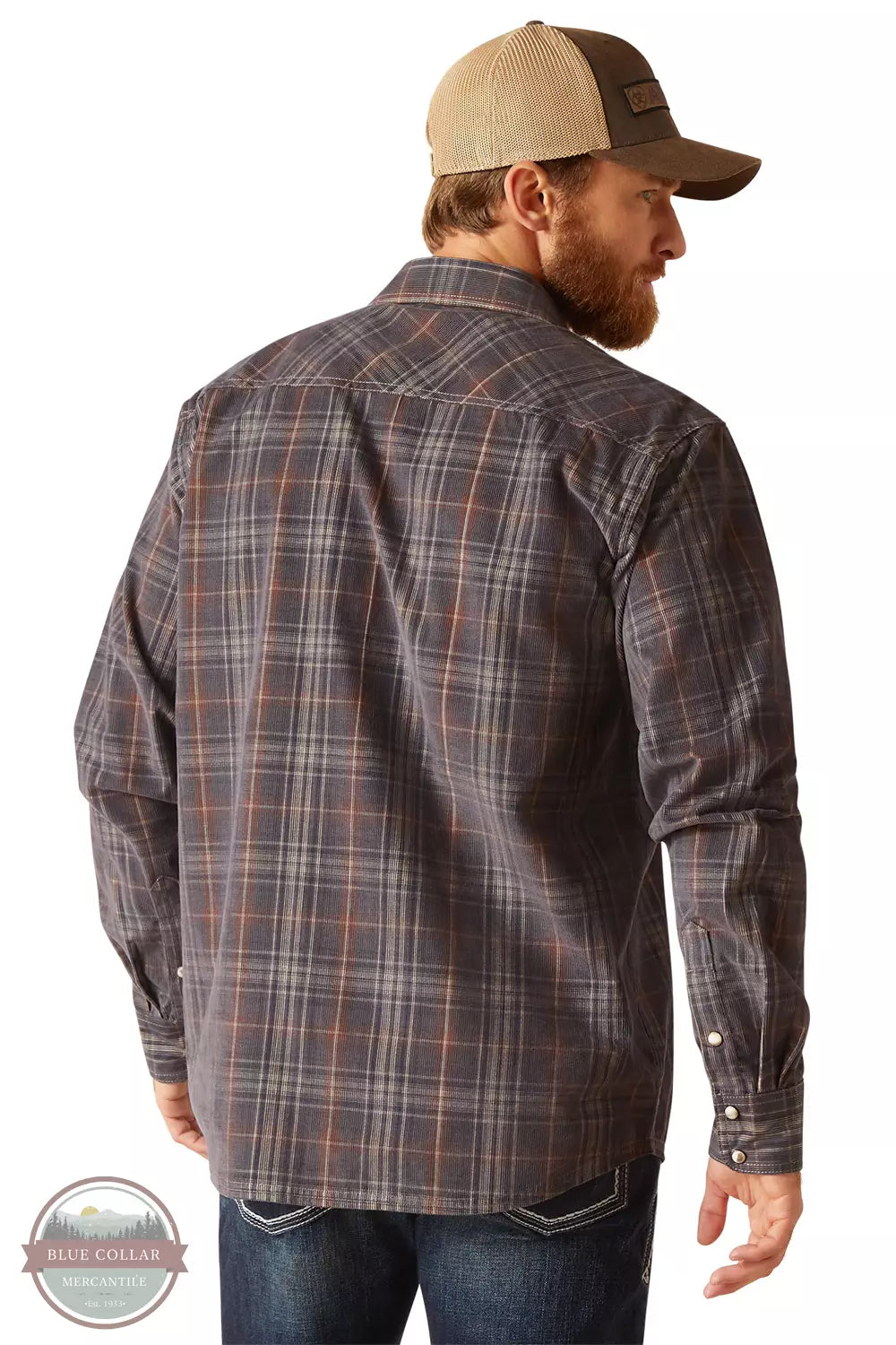 Ariat 10047355 Henderson Retro Fit Corduroy Long Sleeve Shirt in Pure Cashmere Plaid Back View