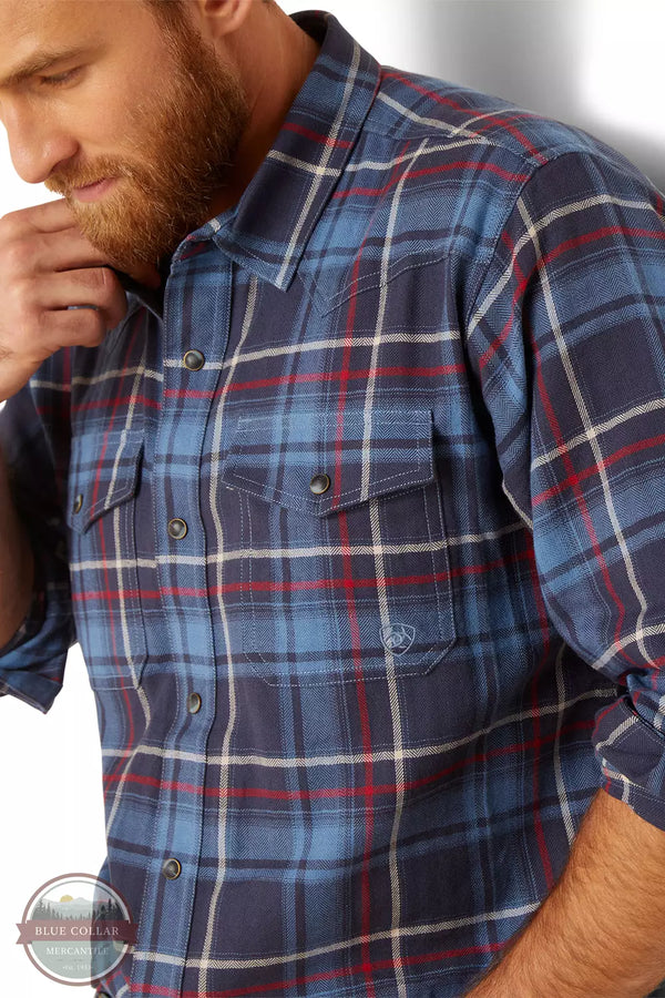 Ariat 10047361 Harim Retro Fit Long Sleeve Shirt in Mood Indigo Plaid Detail View