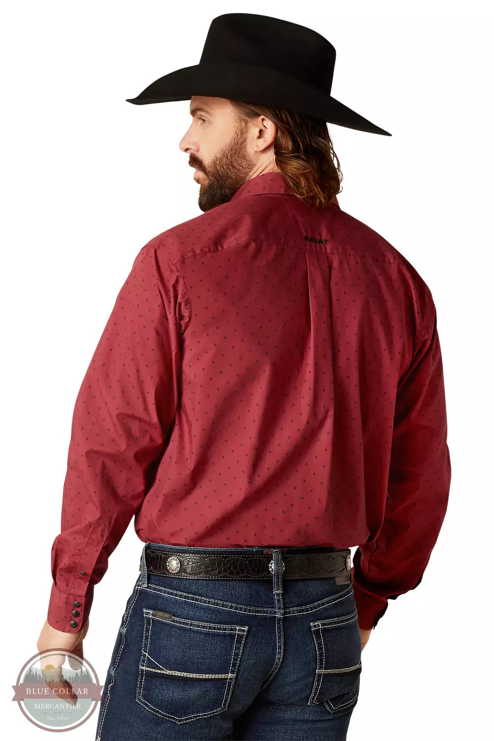 Ariat 10047386 Norwin Western Snap Long Sleeve Shirt in Red Print Back View