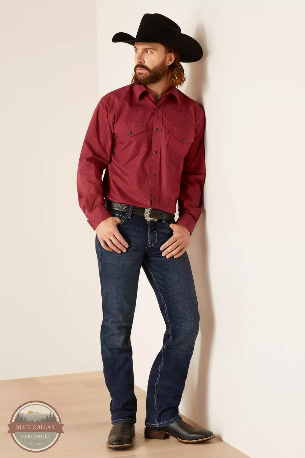 Ariat 10047386 Norwin Western Snap Long Sleeve Shirt in Red Print Full View