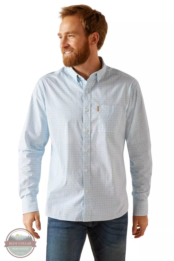 Ariat 10047420 Madden Stretch Modern Fit Long Sleeve Shirt in White Print Front View