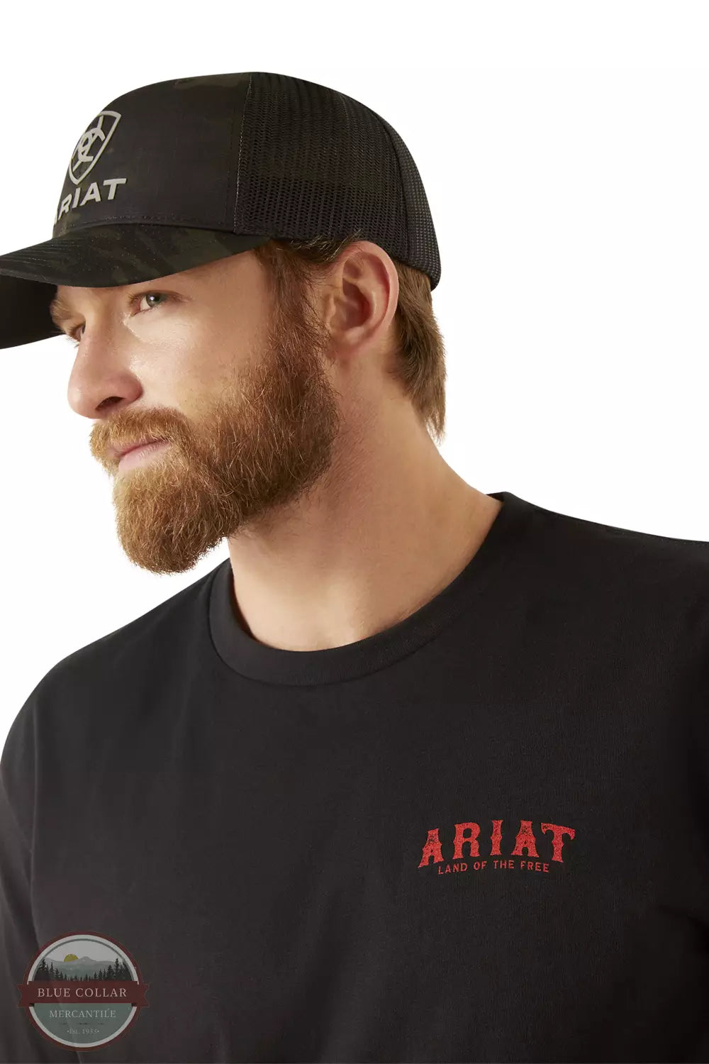 Ariat 10047614 Vertical Black & Grey Flag Logo Graphic Short Sleeve T-Shirt Front Detail