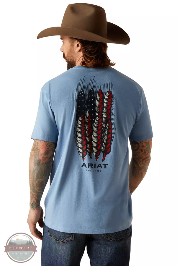Ariat 10047894 Wheat Flag T-Shirt in Light Blue Heather  Back View