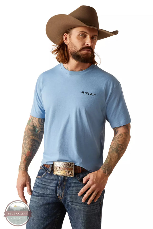 Ariat 10047894 Wheat Flag T-Shirt in Light Blue Heather  Front View