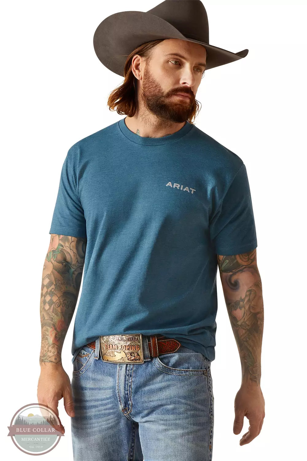 Ariat 10047902 Western Wire T-Shirt in Steel Blue Heather Front View