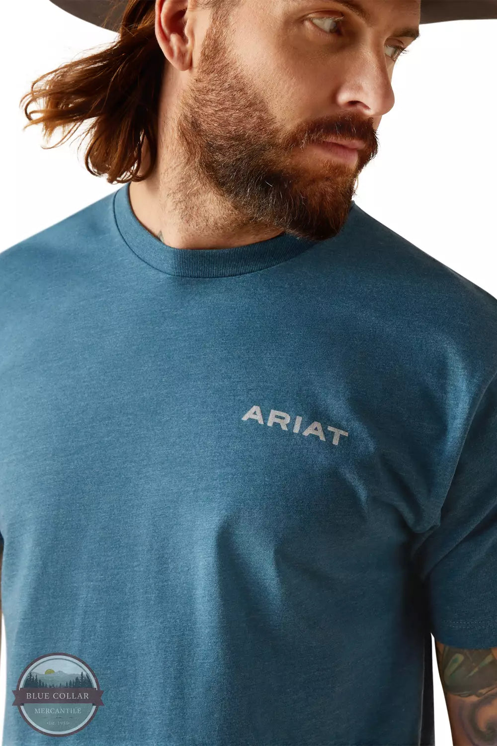 Ariat 10047902 Western Wire T-Shirt in Steel Blue Heather Detail View