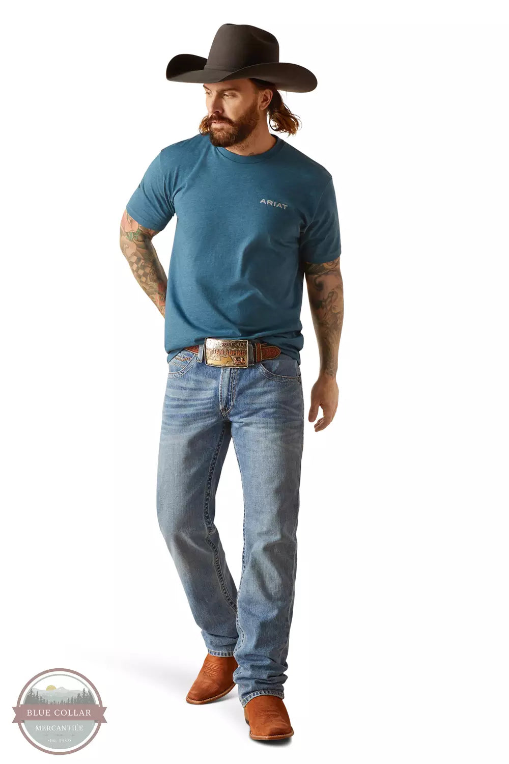 Ariat 10047902 Western Wire T-Shirt in Steel Blue Heather Full View