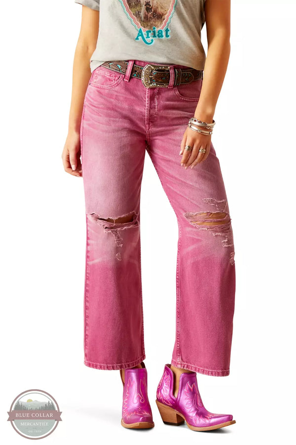 Ariat 10048257 Ultra High Rise Tomboy Wide Jeans in Pink Front View
