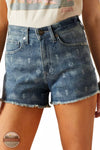 Ariat 10048280 High Rise 3" Frayed Hem Shorts in Southwest Lasercut Front Detail VIew