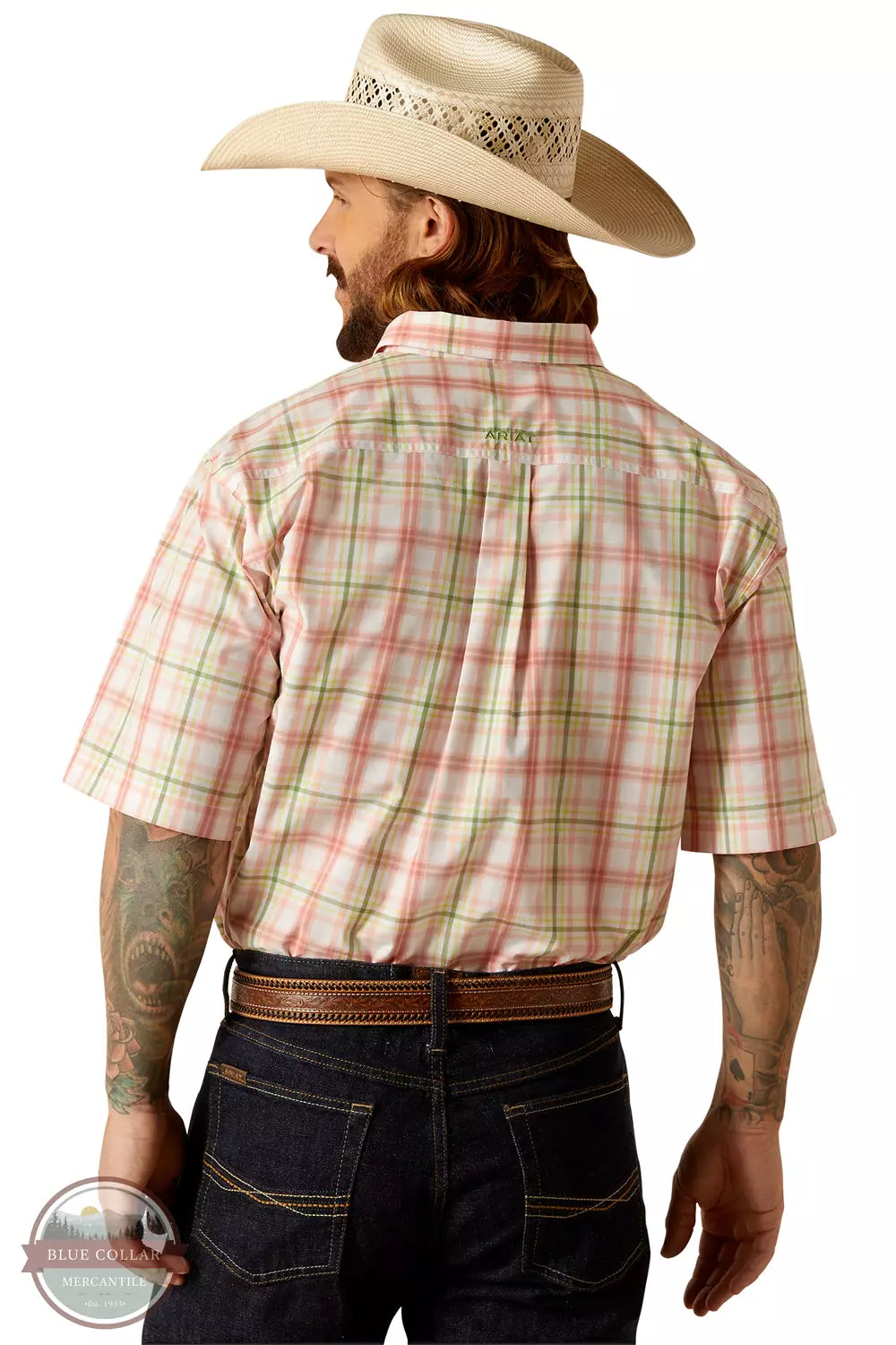 Ariat 10048359 Pro Series Truman Classic Fit Short Sleeve Shirt in Tea Rose Back View