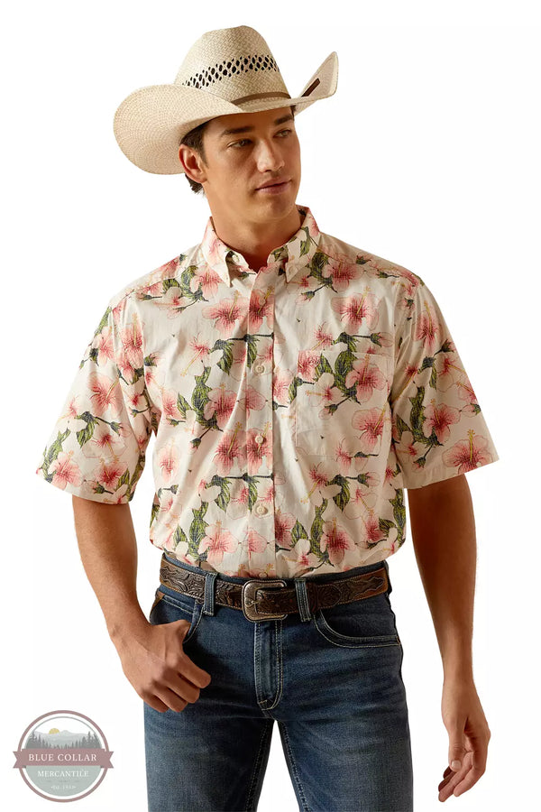 Ariat 10048371 Casual Series Theodore Classic Fit Short Sleeve Shirt in Apricot Blush Front View