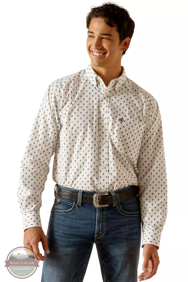 Ariat 10048380 Parker Classic Fit Long Sleeve Shirt in White Front View